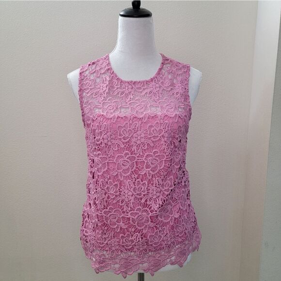 Nanette Nanette Lepore Fanciful Lace Floral Shirt Sugar Plum Exposed Zipper Sz S - Picture 1 of 12
